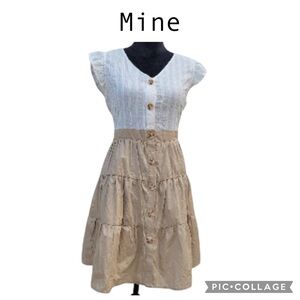 Mine flutter cap Sleeve Button Down White Tan Mini Dress Size Small